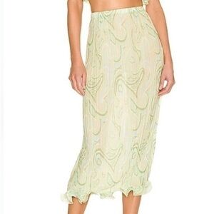Ronny Kobo Collection pleated crinkle Georgette Sage Swirl Print ruffle skirt